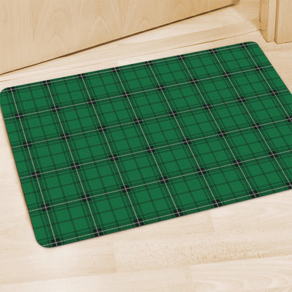 Green Stewart Tartan Print Polyester Doormat