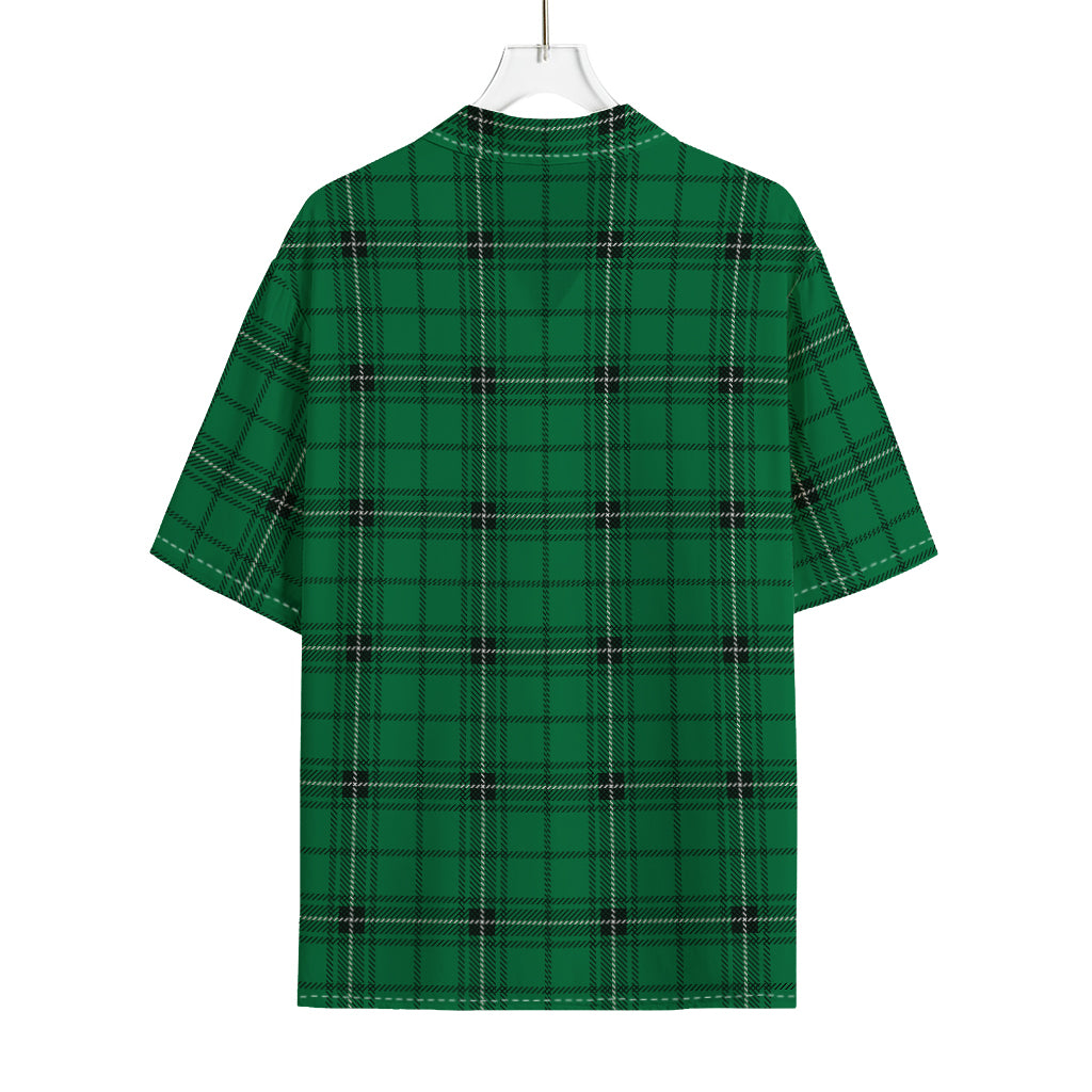 Green Stewart Tartan Print Rayon Hawaiian Shirt