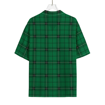 Green Stewart Tartan Print Rayon Hawaiian Shirt