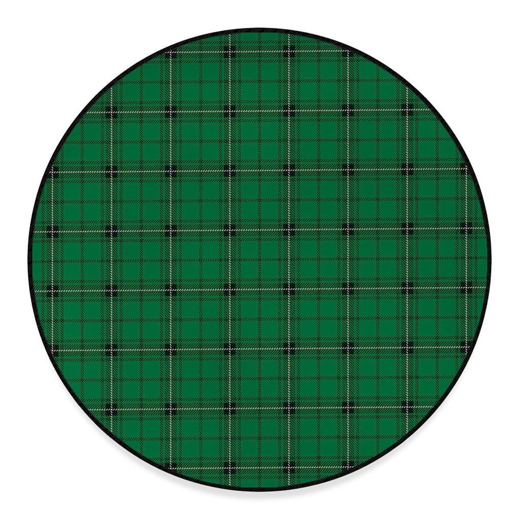 Green Stewart Tartan Print Round Floor Mat