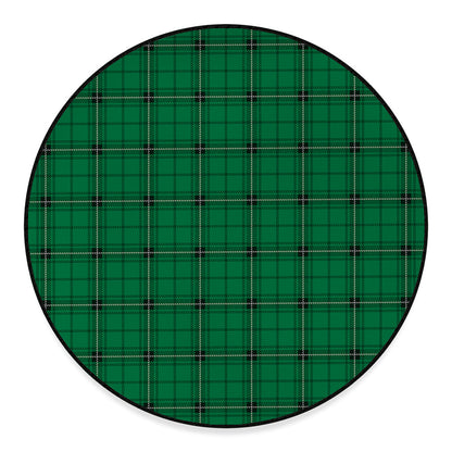 Green Stewart Tartan Print Round Floor Mat