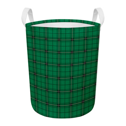 Green Stewart Tartan Print Round Laundry Basket