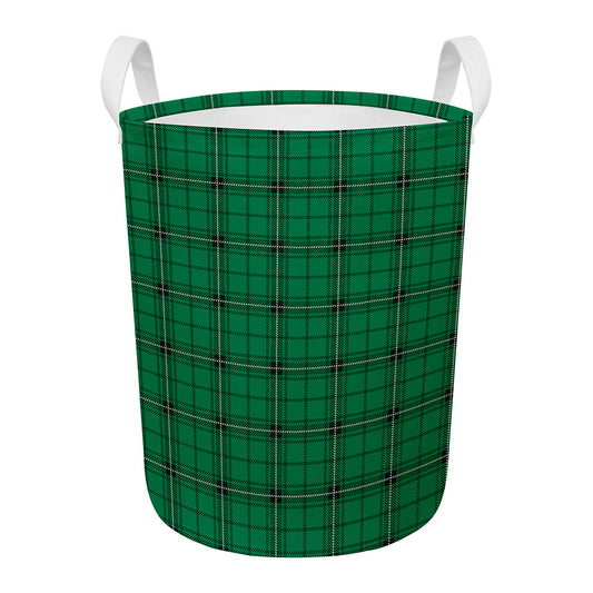 Green Stewart Tartan Print Round Laundry Basket