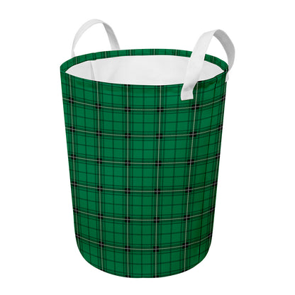 Green Stewart Tartan Print Round Laundry Basket