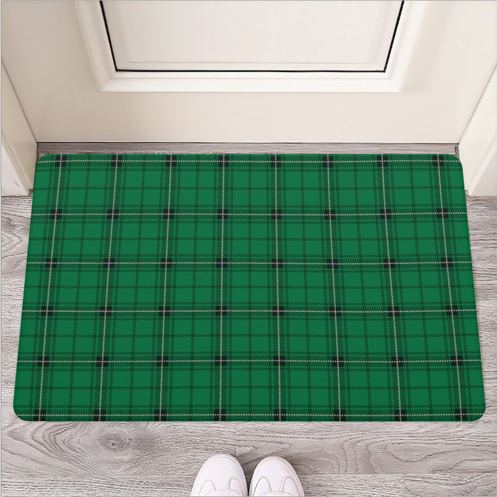 Green Stewart Tartan Print Rubber Doormat