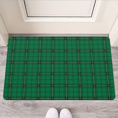 Green Stewart Tartan Print Rubber Doormat