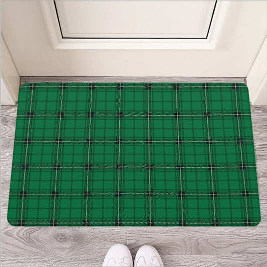 Green Stewart Tartan Print Rubber Doormat