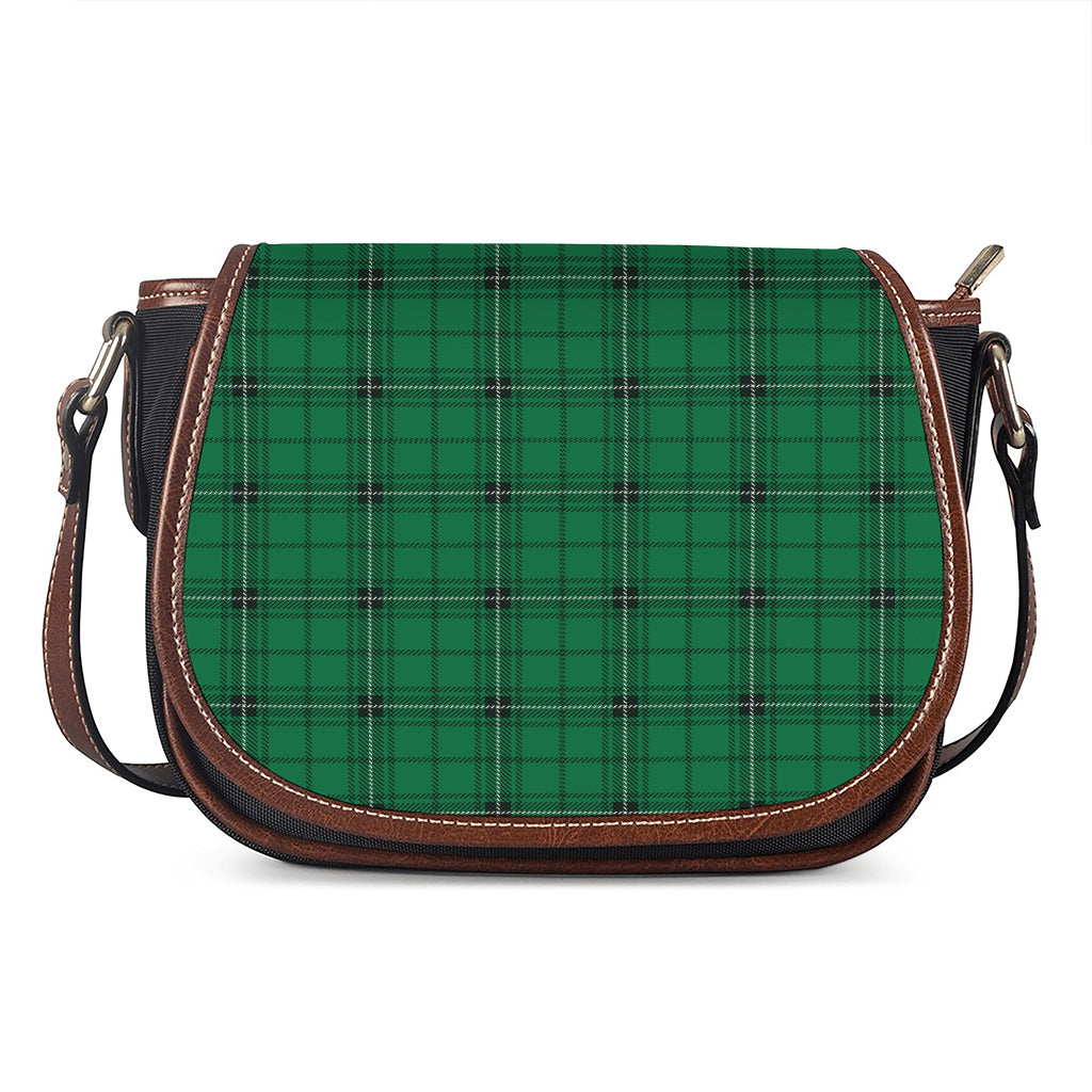 Green Stewart Tartan Print Saddle Bag