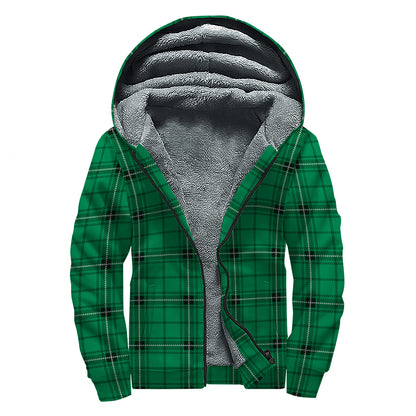 Green Stewart Tartan Print Sherpa Lined Zip Up Hoodie