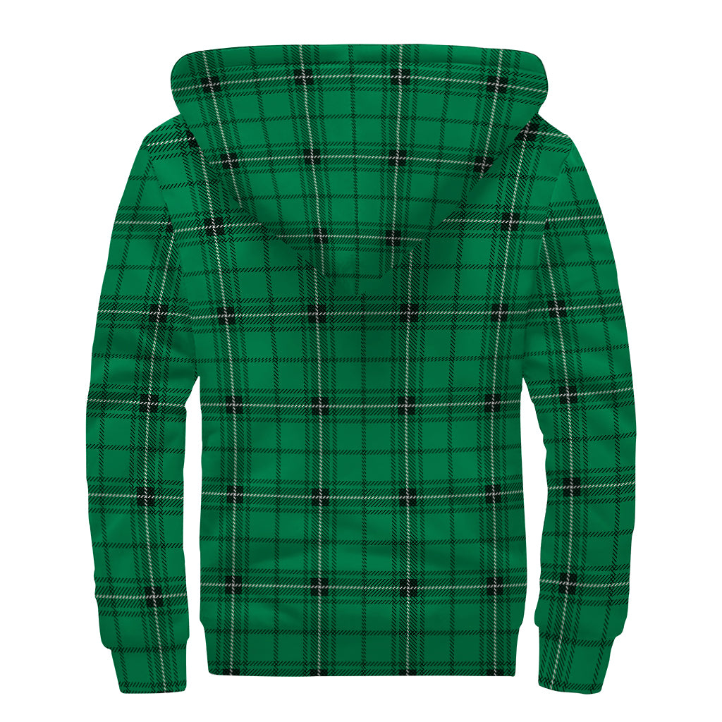 Green Stewart Tartan Print Sherpa Lined Zip Up Hoodie