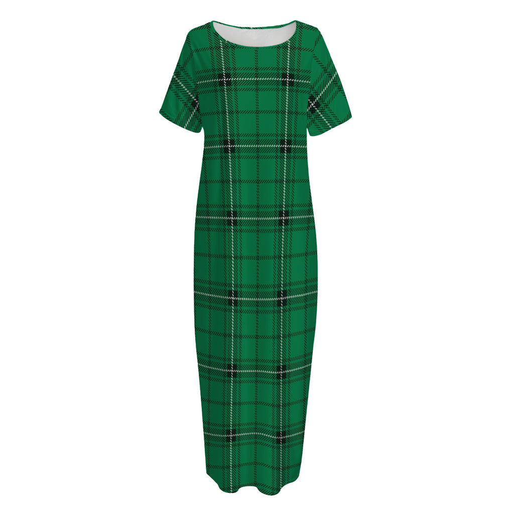 Green Stewart Tartan Print Short Sleeve Long Nightdress
