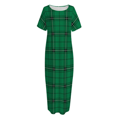 Green Stewart Tartan Print Short Sleeve Long Nightdress