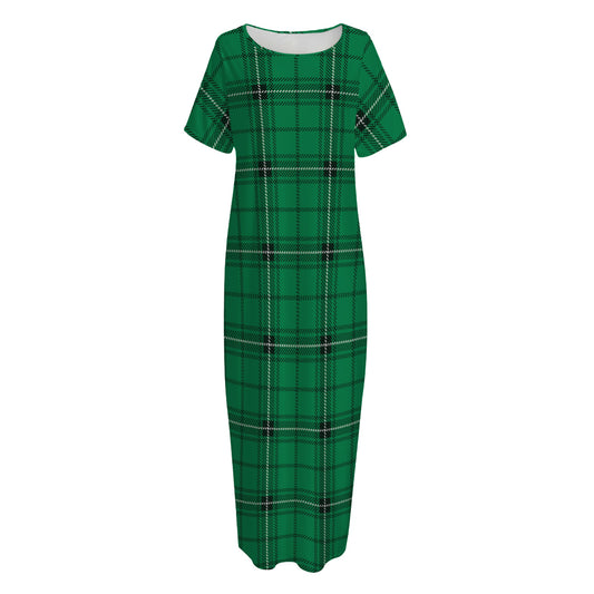 Green Stewart Tartan Print Short Sleeve Long Nightdress