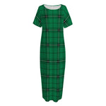 Green Stewart Tartan Print Short Sleeve Long Nightdress