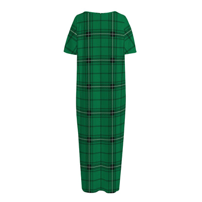Green Stewart Tartan Print Short Sleeve Long Nightdress