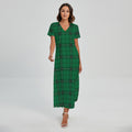 Green Stewart Tartan Print Short Sleeve Maxi Dress