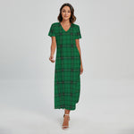 Green Stewart Tartan Print Short Sleeve Maxi Dress