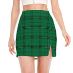Green Stewart Tartan Print Side Slit Mini Skirt