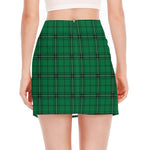 Green Stewart Tartan Print Side Slit Mini Skirt