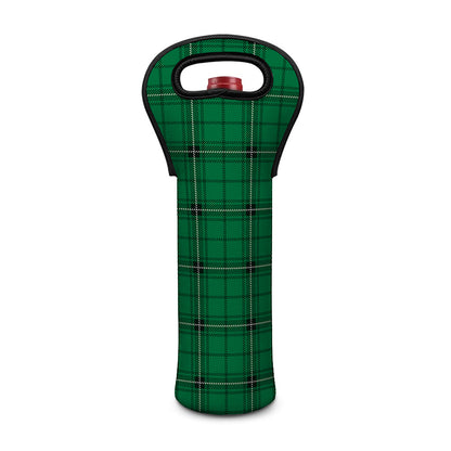 Green Stewart Tartan Print Single Neoprene Wine Tote