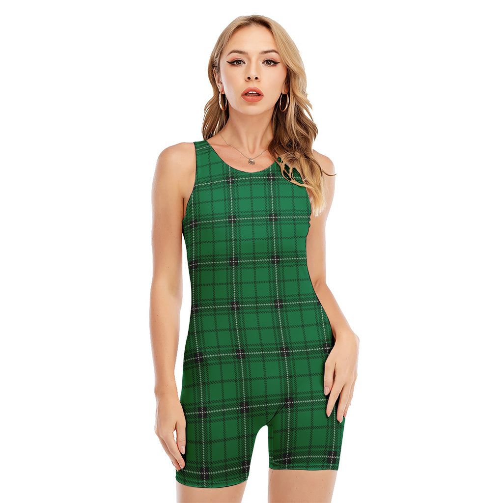 Green Stewart Tartan Print Sleeveless One Piece Swimsuit