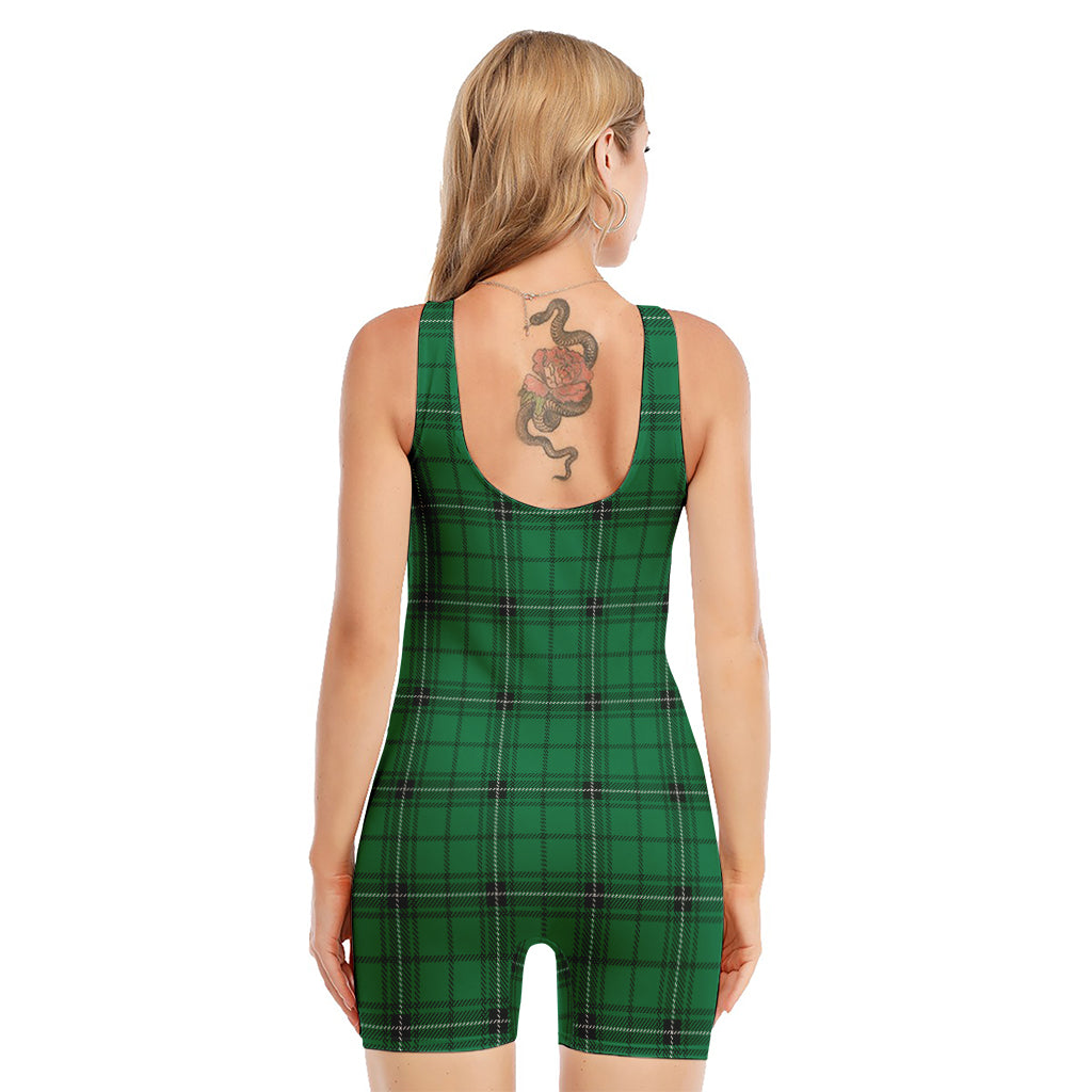 Green Stewart Tartan Print Sleeveless One Piece Swimsuit