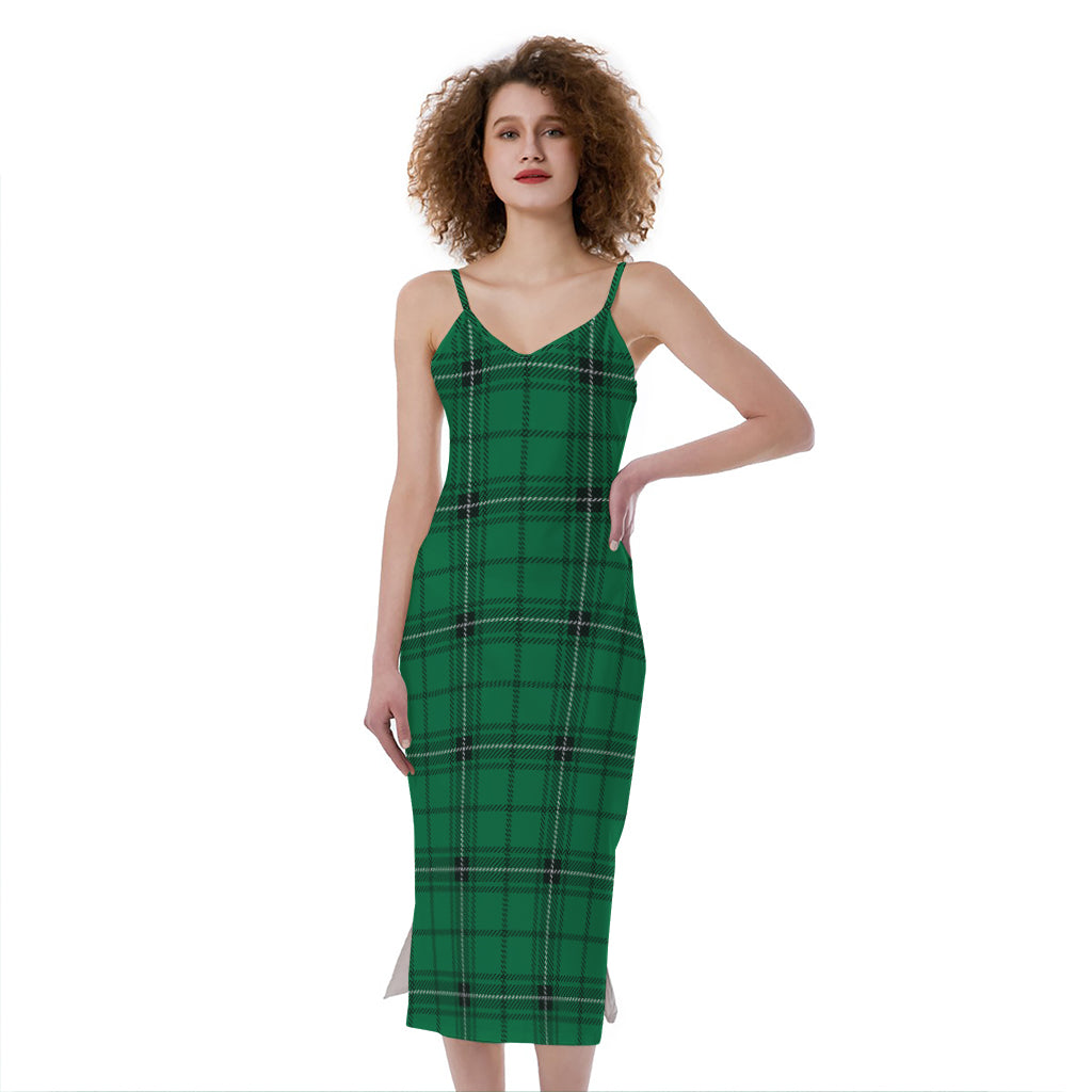 Green Stewart Tartan Print Slim Fit Midi Cami Dress