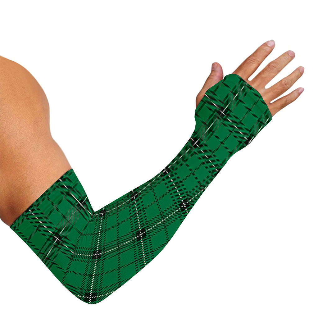 Green Stewart Tartan Print Sun Protection Arm Sleeves