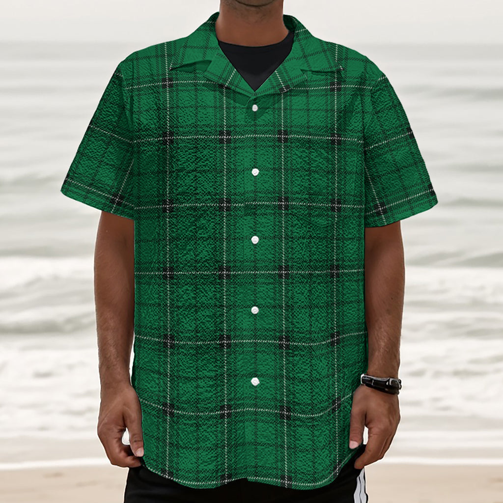 Green Stewart Tartan Print Textured Short Sleeve Shirt