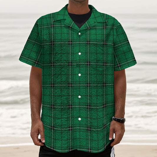 Green Stewart Tartan Print Textured Short Sleeve Shirt