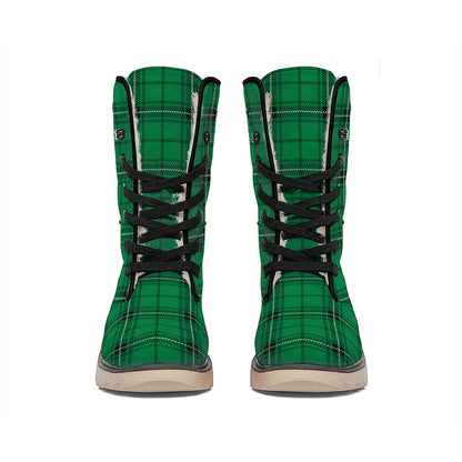 Green Stewart Tartan Print Winter Boots