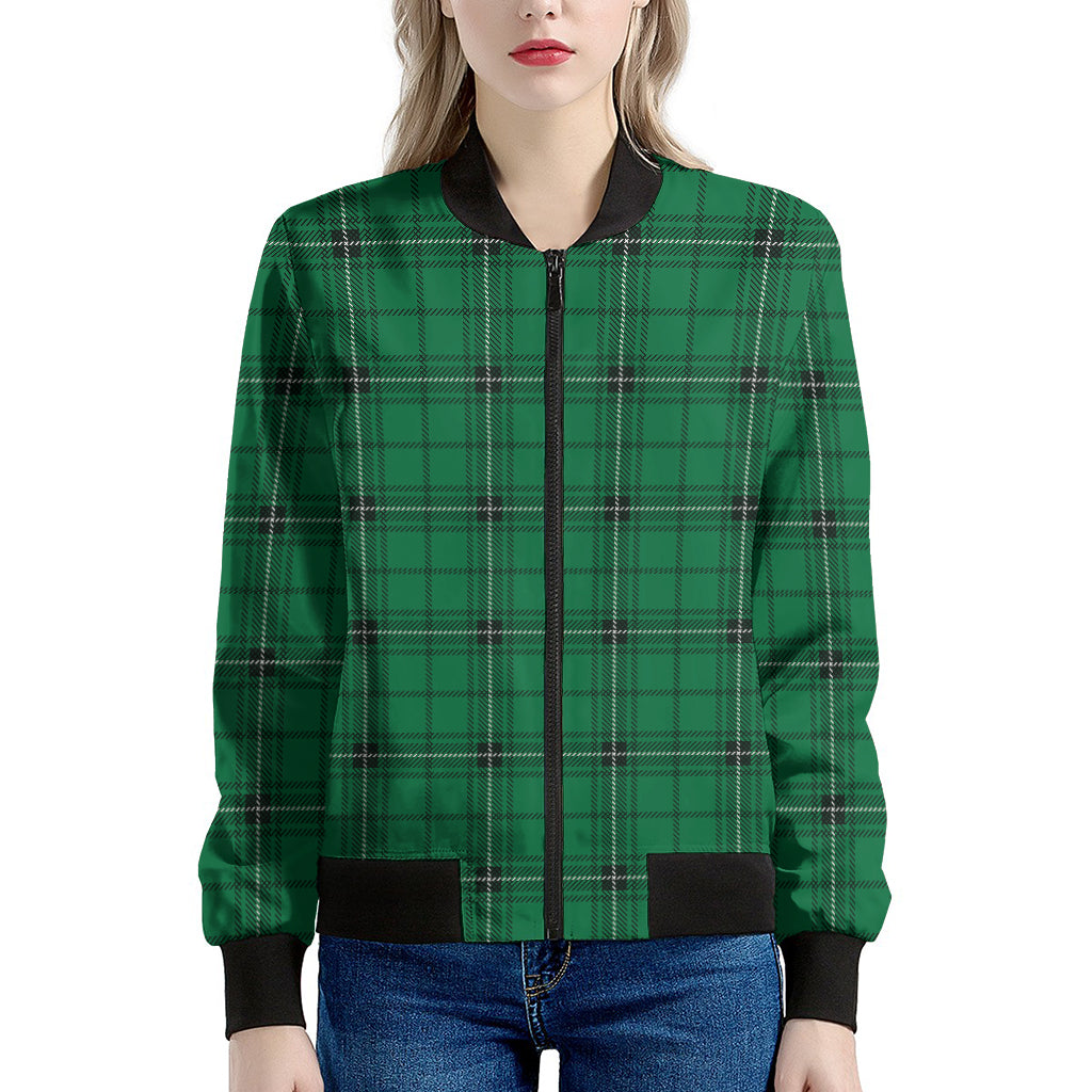 Green Stewart Tartan Print Women's Bomber Jacket