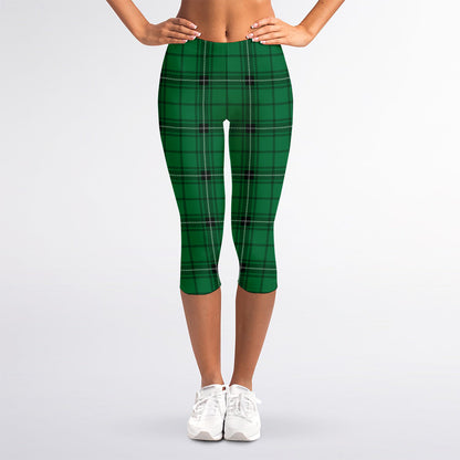 Green Stewart Tartan Print Women's Capri Leggings