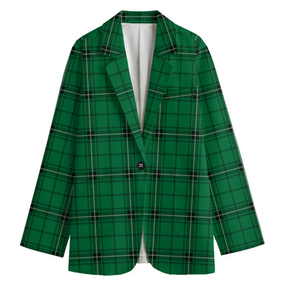 Green Stewart Tartan Print Women's Cotton Blazer