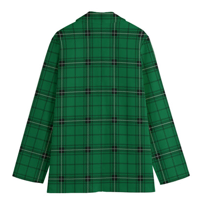 Green Stewart Tartan Print Women's Cotton Blazer