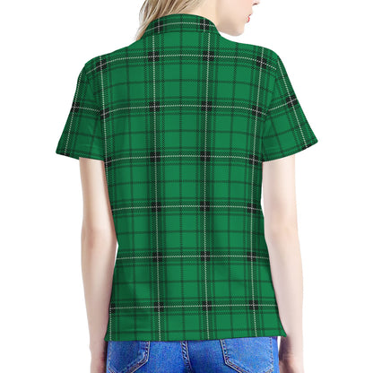 Green Stewart Tartan Print Women's Polo Shirt