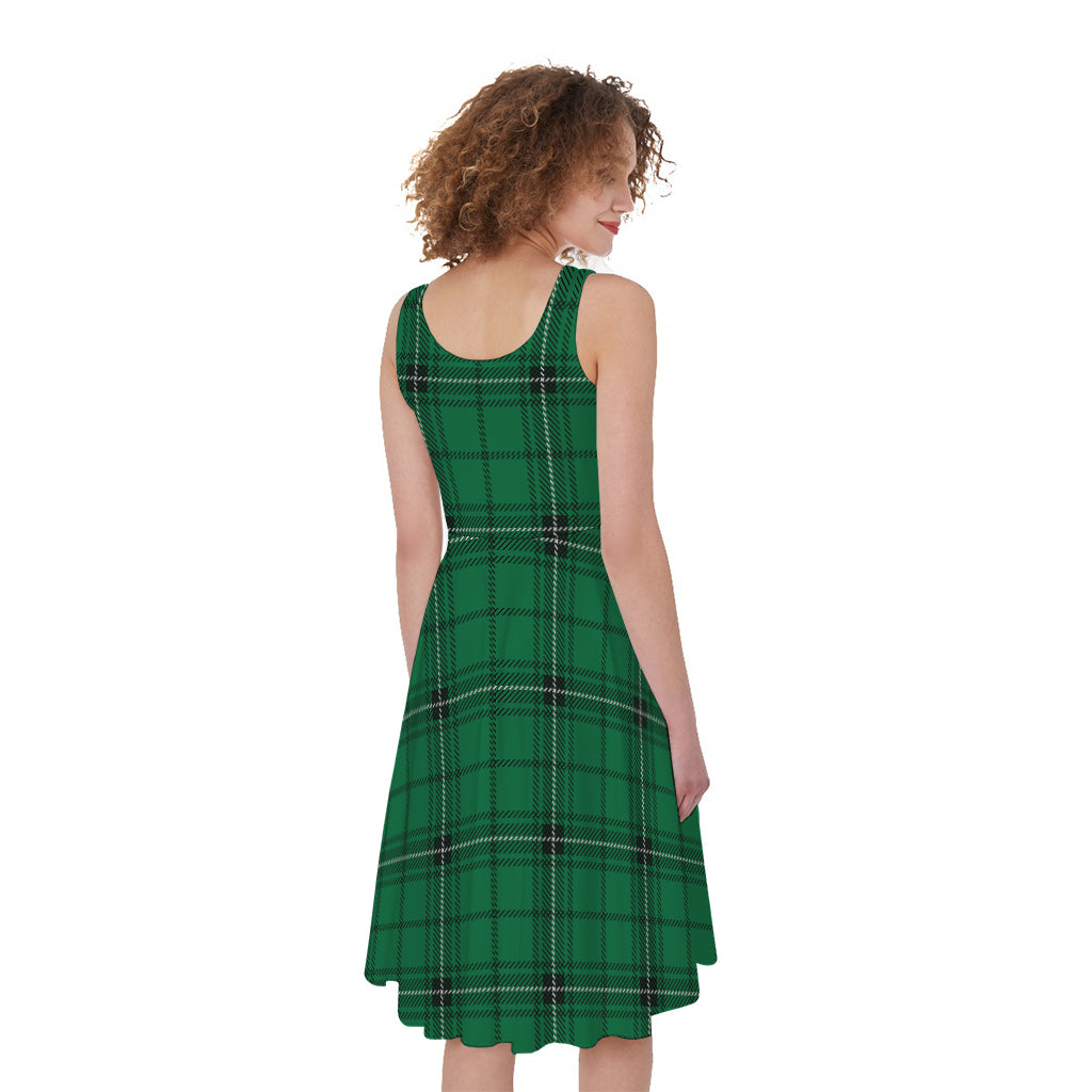 Green Stewart Tartan Print Women's Sleeveless Dress