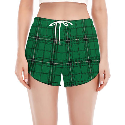 Green Stewart Tartan Print Women's Split Running Shorts