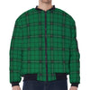 Green Stewart Tartan Print Zip Sleeve Bomber Jacket