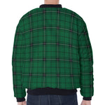 Green Stewart Tartan Print Zip Sleeve Bomber Jacket