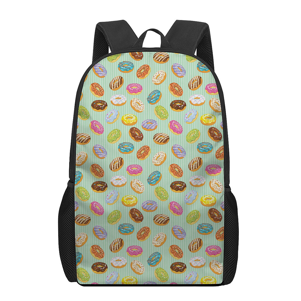 Green Striped Donut Pattern Print 17 Inch Backpack