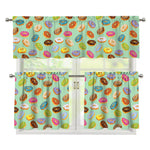 Green Striped Donut Pattern Print 3 Piece Kitchen Curtains