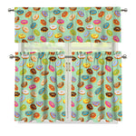 Green Striped Donut Pattern Print 3 Piece Kitchen Curtains