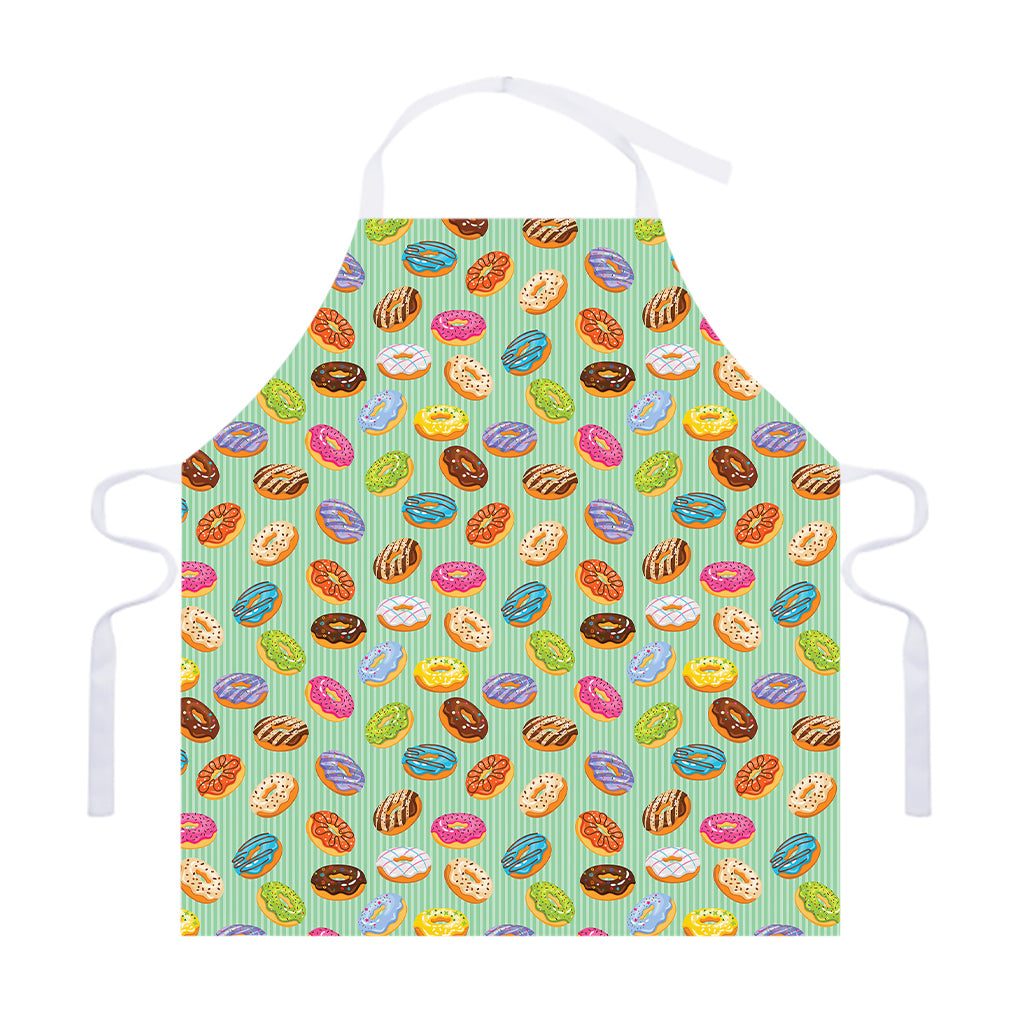 Green Striped Donut Pattern Print Adjustable Apron
