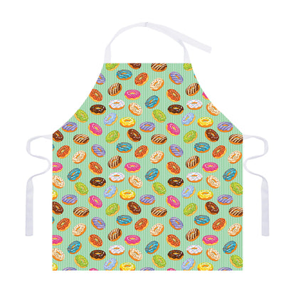 Green Striped Donut Pattern Print Adjustable Apron