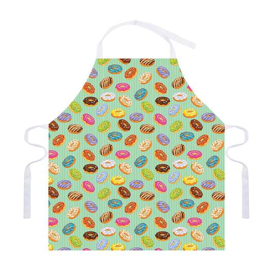 Green Striped Donut Pattern Print Adjustable Apron