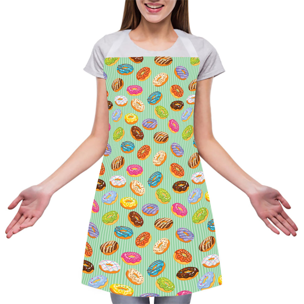 Green Striped Donut Pattern Print Adjustable Apron