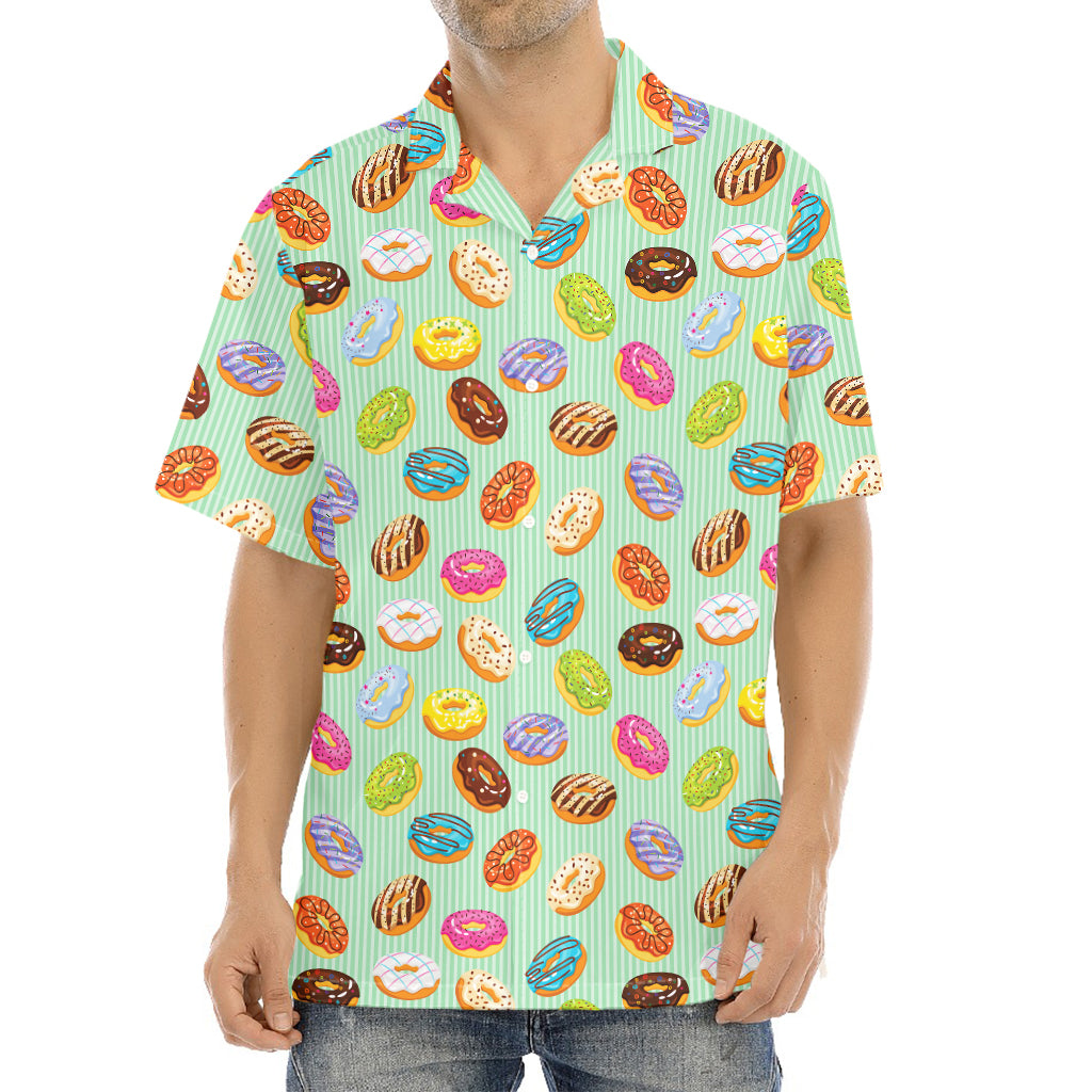 Green Striped Donut Pattern Print Aloha Shirt