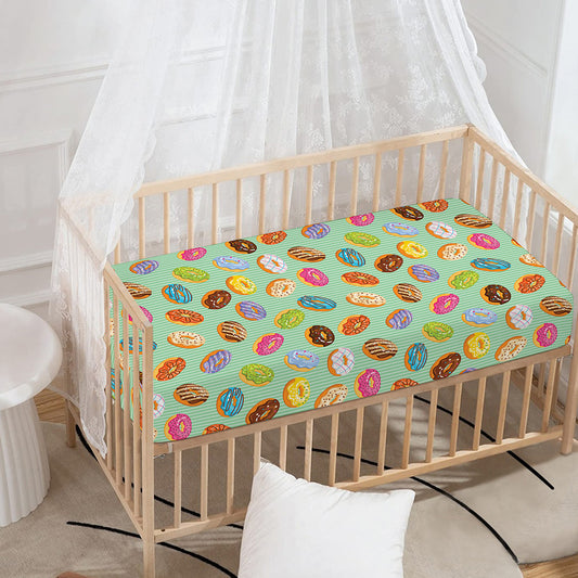 Green Striped Donut Pattern Print Baby Crib Sheet