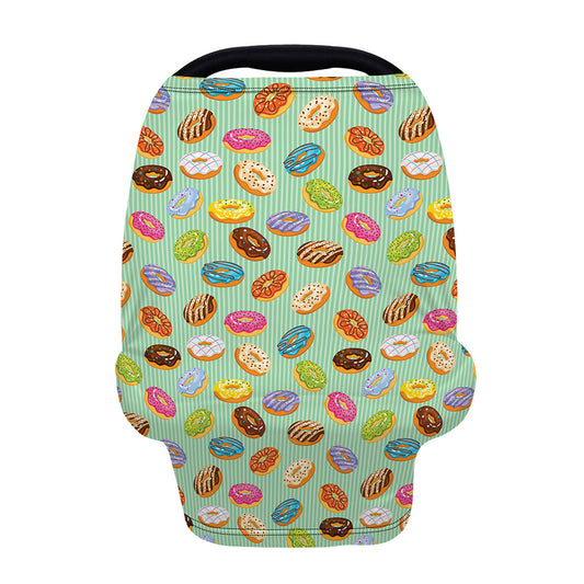 Green Striped Donut Pattern Print Baby Seat Cover